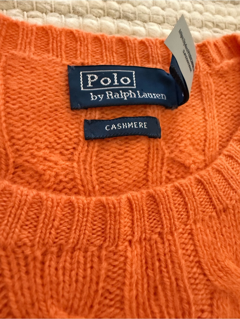 Polo by Ralph Lauren Orange Cable-Knit Crewneck Cashmere Sweater - Picture 2 of 4